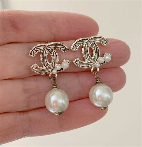 chanel earrings with pearls|vintage chanel pearl drop earrings.